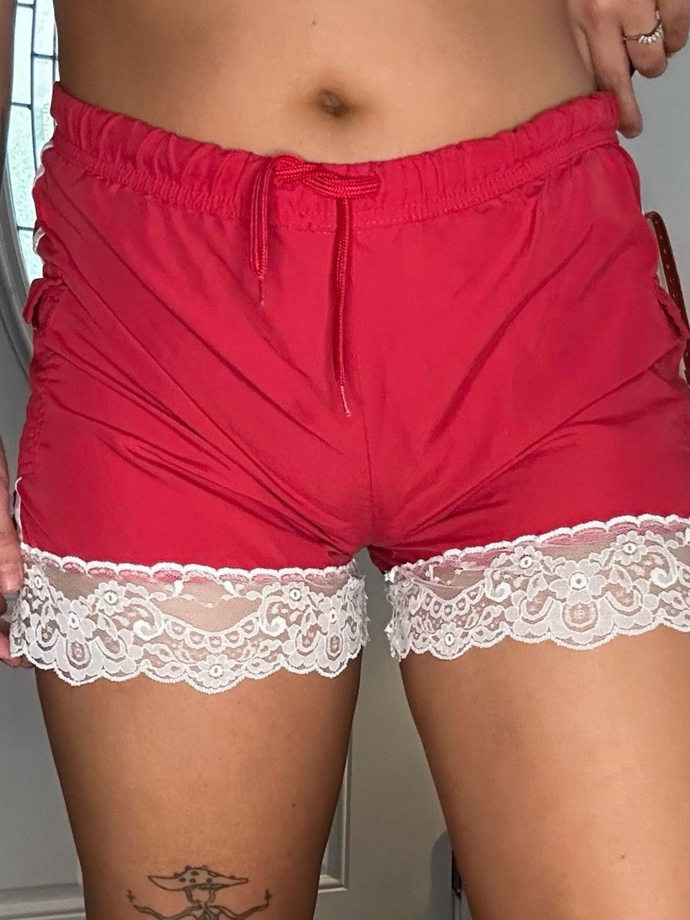 Up-cycled Women's Red Lace-Trim Shorts
